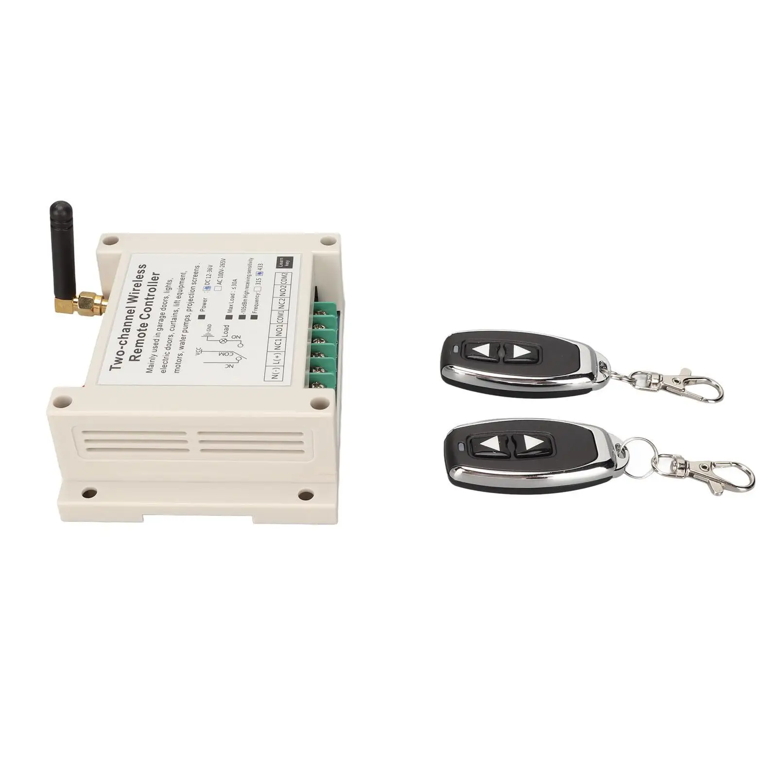 Controle remoto sem fio Relé Interruptor, Controlador Receptor Transmissor, 2CH, 433Mhz, 30A, DC 12V-36V