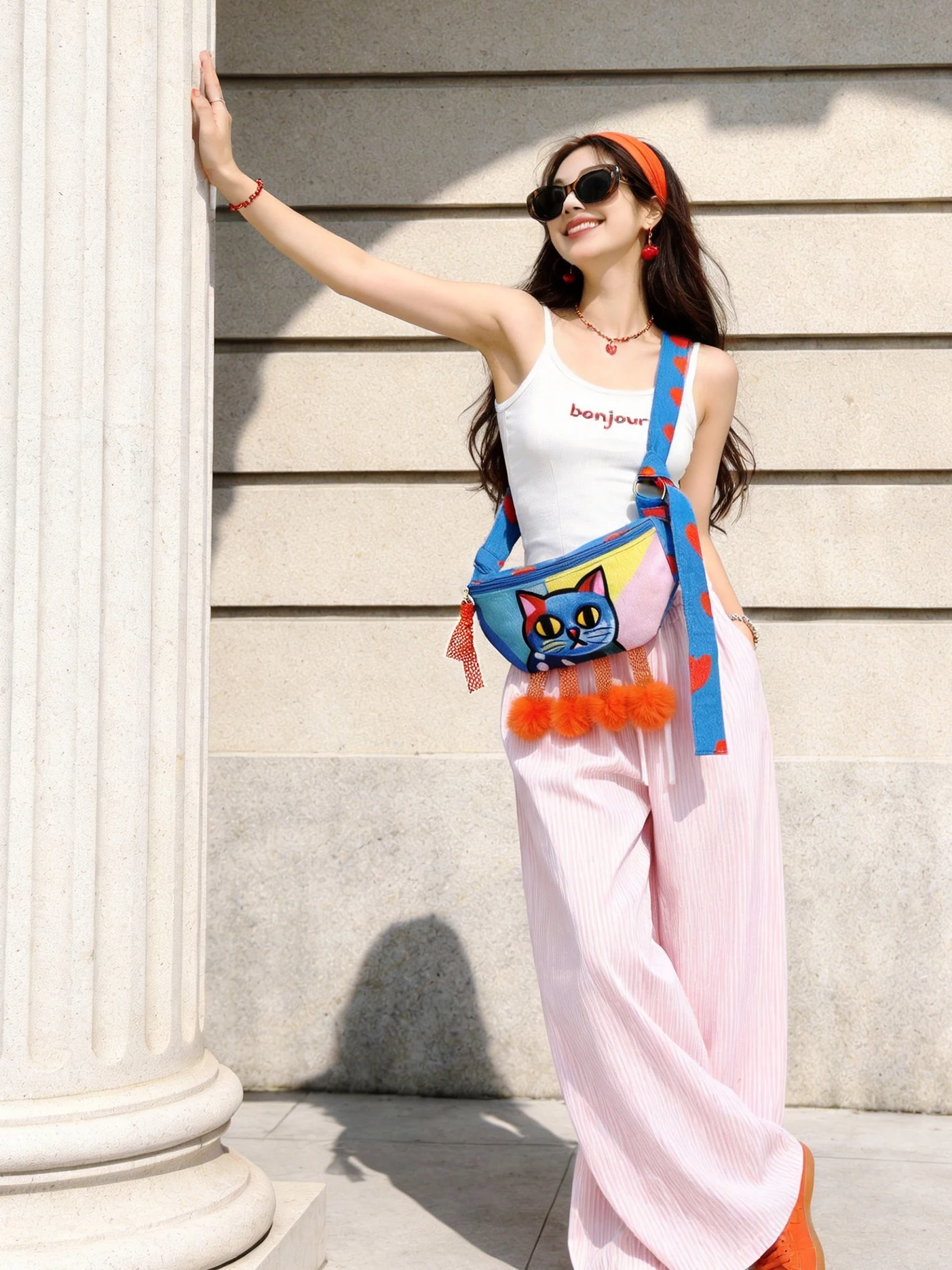 Original  Mr.  Spotted Print Canvas Crossbody Chest Bag Casual Korean Style Mobile Phone Bag for Women All Match Leisure