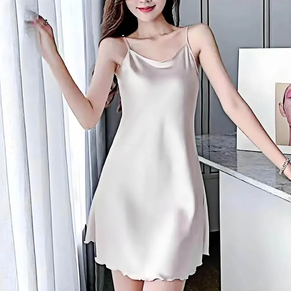 Camicia da notte casual Elegante camicia da notte in raso per donna Abito da pigiama chemise con scollo rotondo e spalline comode