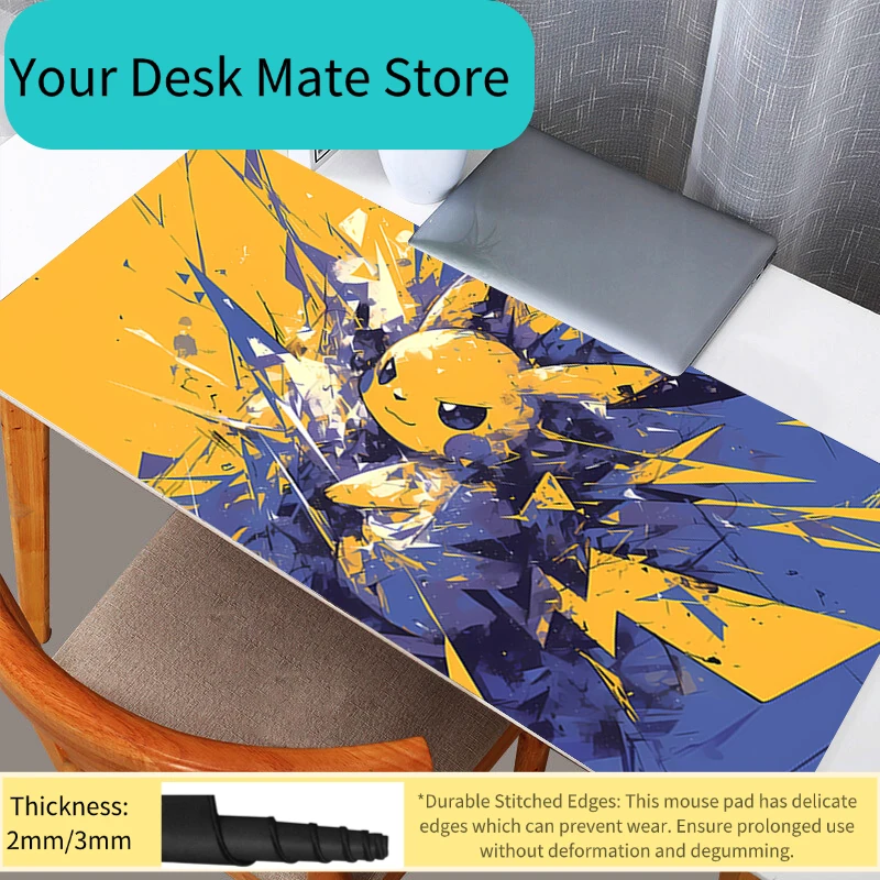 

Коврик для мыши в стиле аниме для геймеров: Покемон Пикачу, дизайн «Брызги чернил и Гром», большой игровой коврик для стола