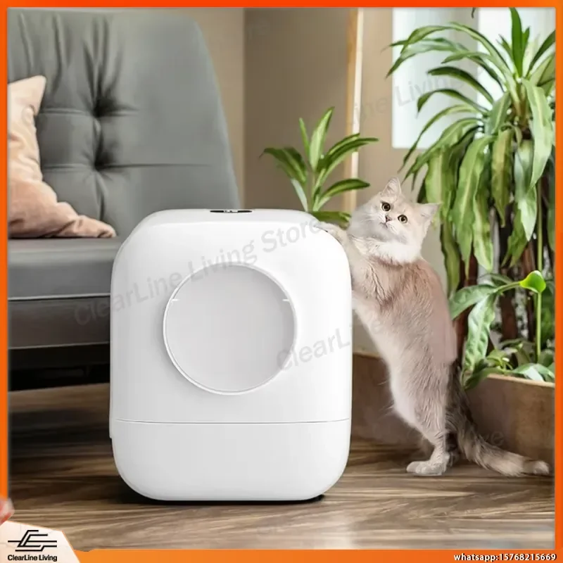 Large Fully Enclosed Self Cleaning Cat Litter Box Semi Automatic High Capacity Odor Control Quiet Operation for Indoor Cats