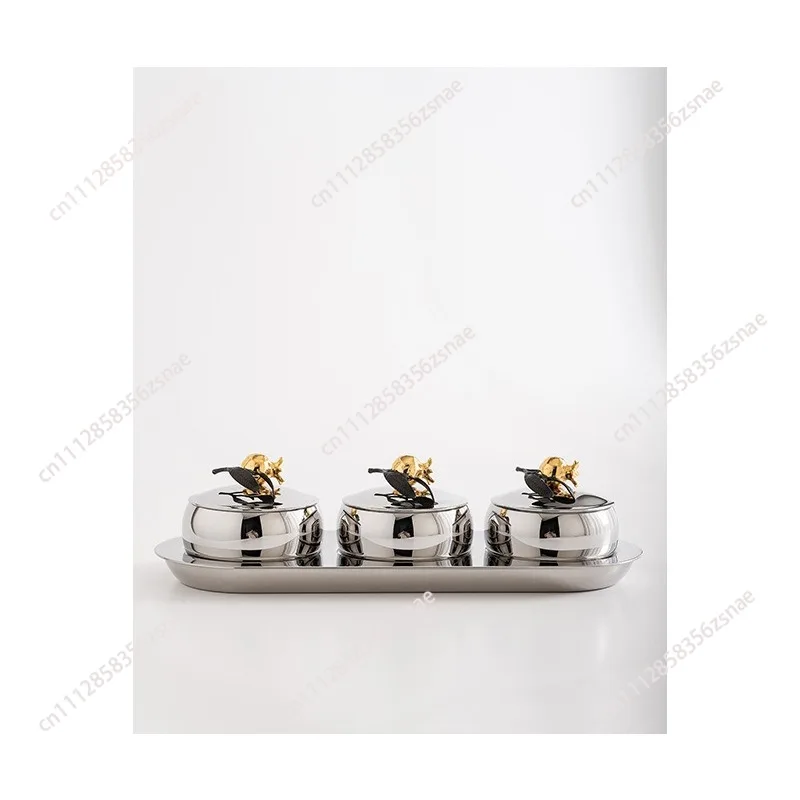 Light Luxury Stainless Steel Fruit Nut Tray, Household Tea Table Snack Plate, Decor Ornament for Hotel & Show Flat