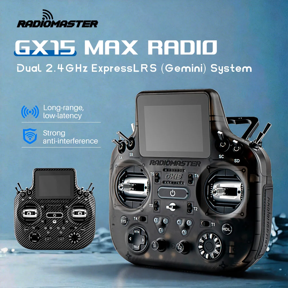 RadioMaster GX15 MAX RC Radio 16CH Transmitter AG02 Hall Gimbal Dual 2.4GHz ExpressLRS Gemini Built-in Gyro Supports F1000 Mode