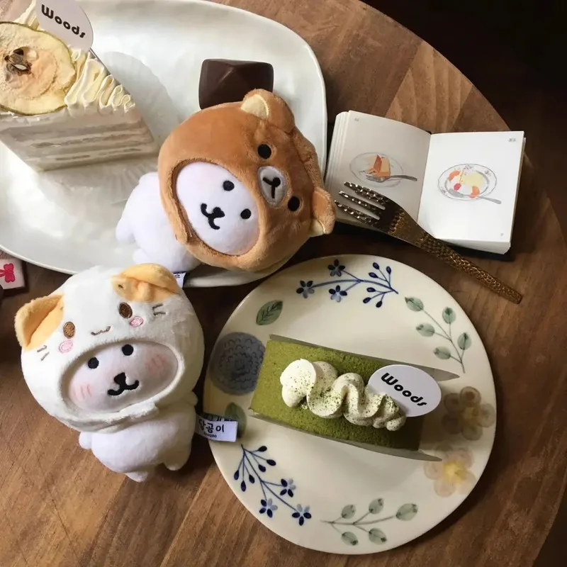 Kawai Rilakkuma Relaxed Bear Headgear 10cm Cotton Doll Pendant Jewelry Replacement Hooded Bear Kitten Headgear Doll Decor Gift