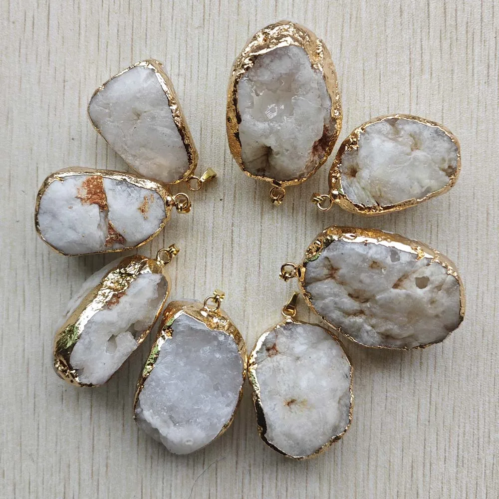 Fashion natural crystal  gold color side Irregular shape pendants for necklaces jewelry making 8pcs/lot Wholesale fast shipping