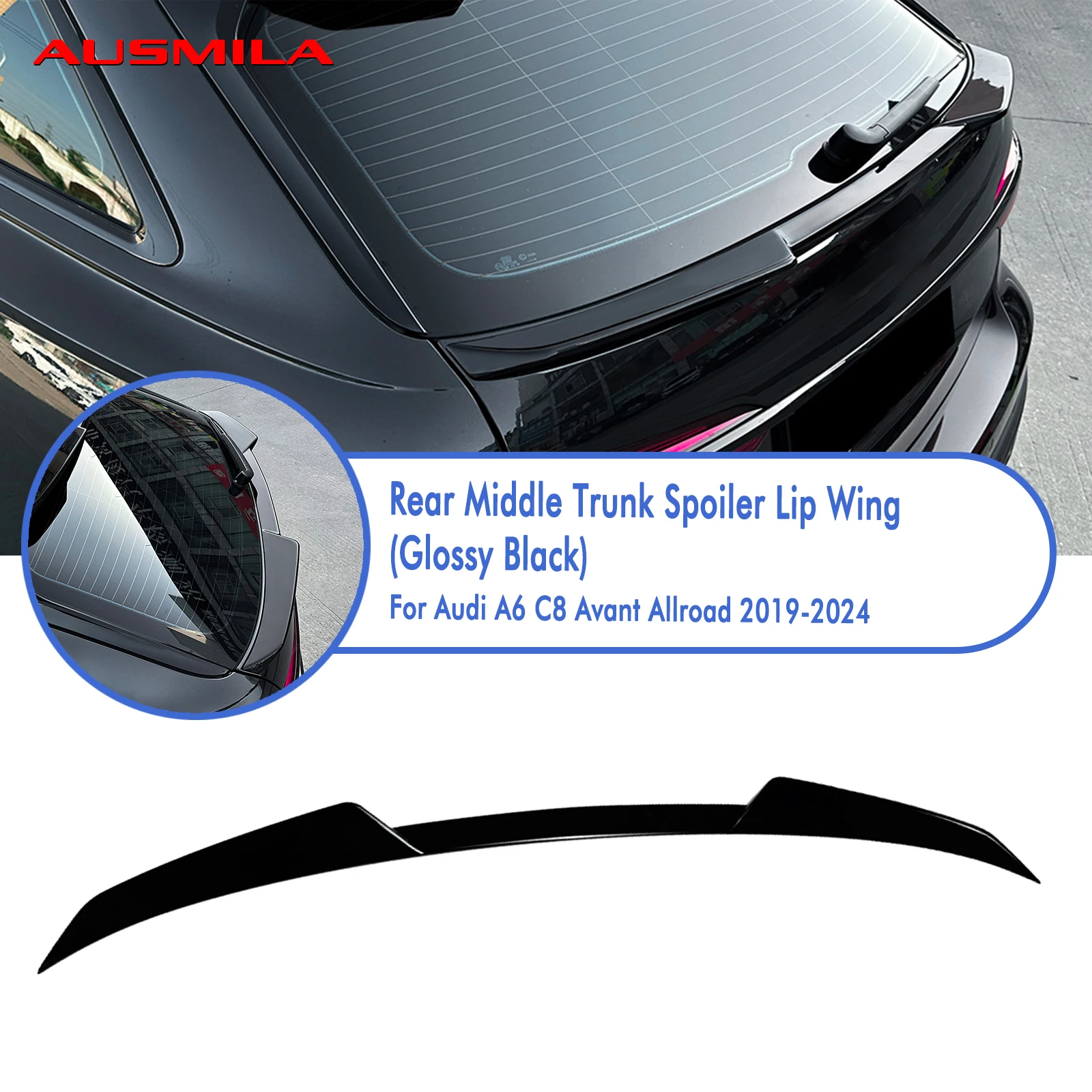 Rear Trunk Middle Spoiler Wing Centre Lip Decor For Audi A6 8C Avant Allroad Touring Version 2019 2020 2021 2022 2023 2024