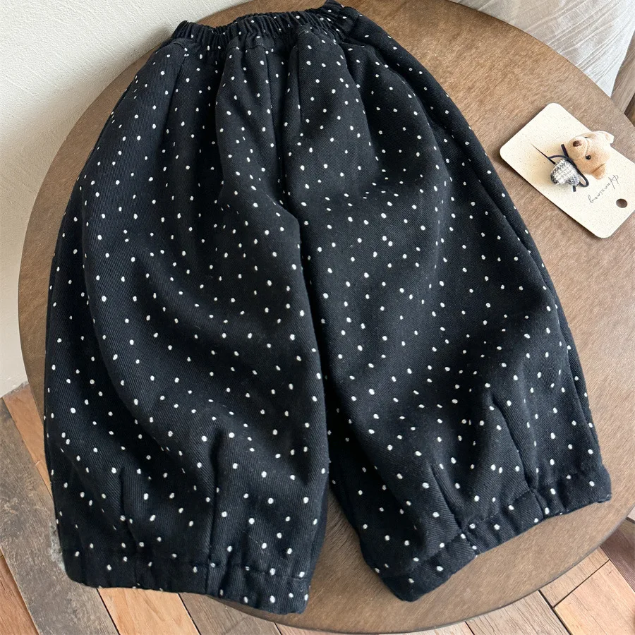 2025 Girls' Polka Dot Pants Winter New Product Korean Edition Fashionable and Western Style Thickened with Velvet