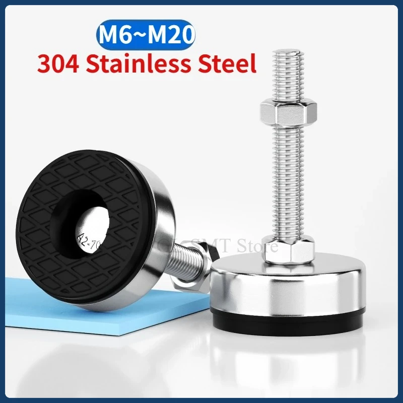 M6-M20 304 Stainless Steel Fixed Adjustable Furniture Foot Pad Thread Type With Rubber Base Articulating Leveling Legs Anti-Slip