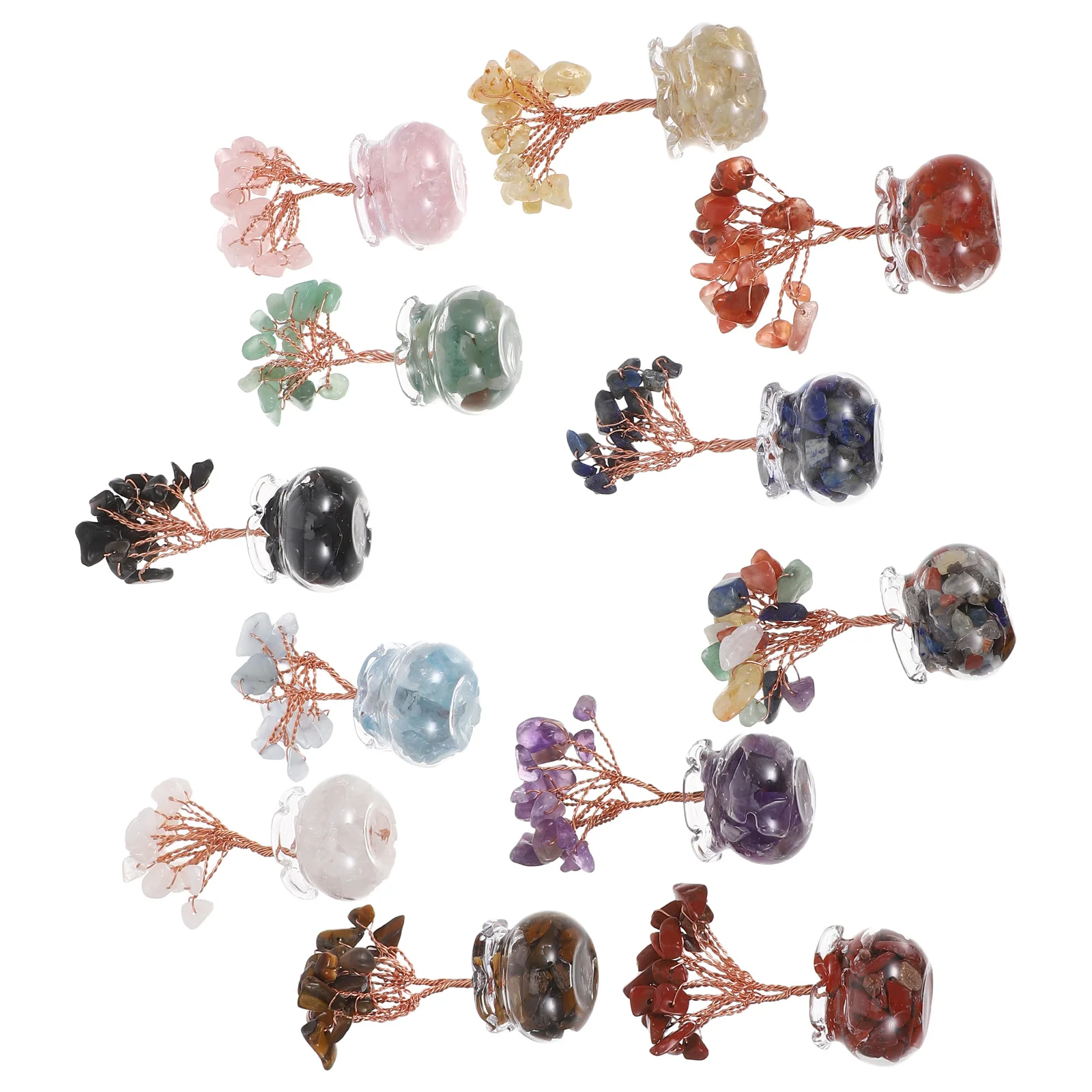 

12Pcs Bonsai Style Crystal Tree Set Modern Charm Financial Success Tiny Tree Ornaments Housewarming Desktop Mini Landscape