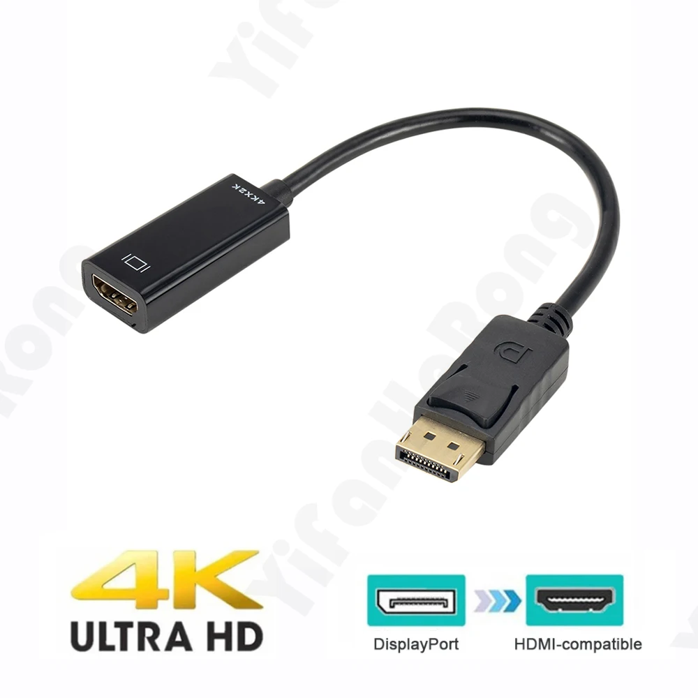 DP to HDMI-Compatible Adapter 4K Male to Female DisplayPort to HD Video Audio Adapter Cable Converter for PC TV Laptop