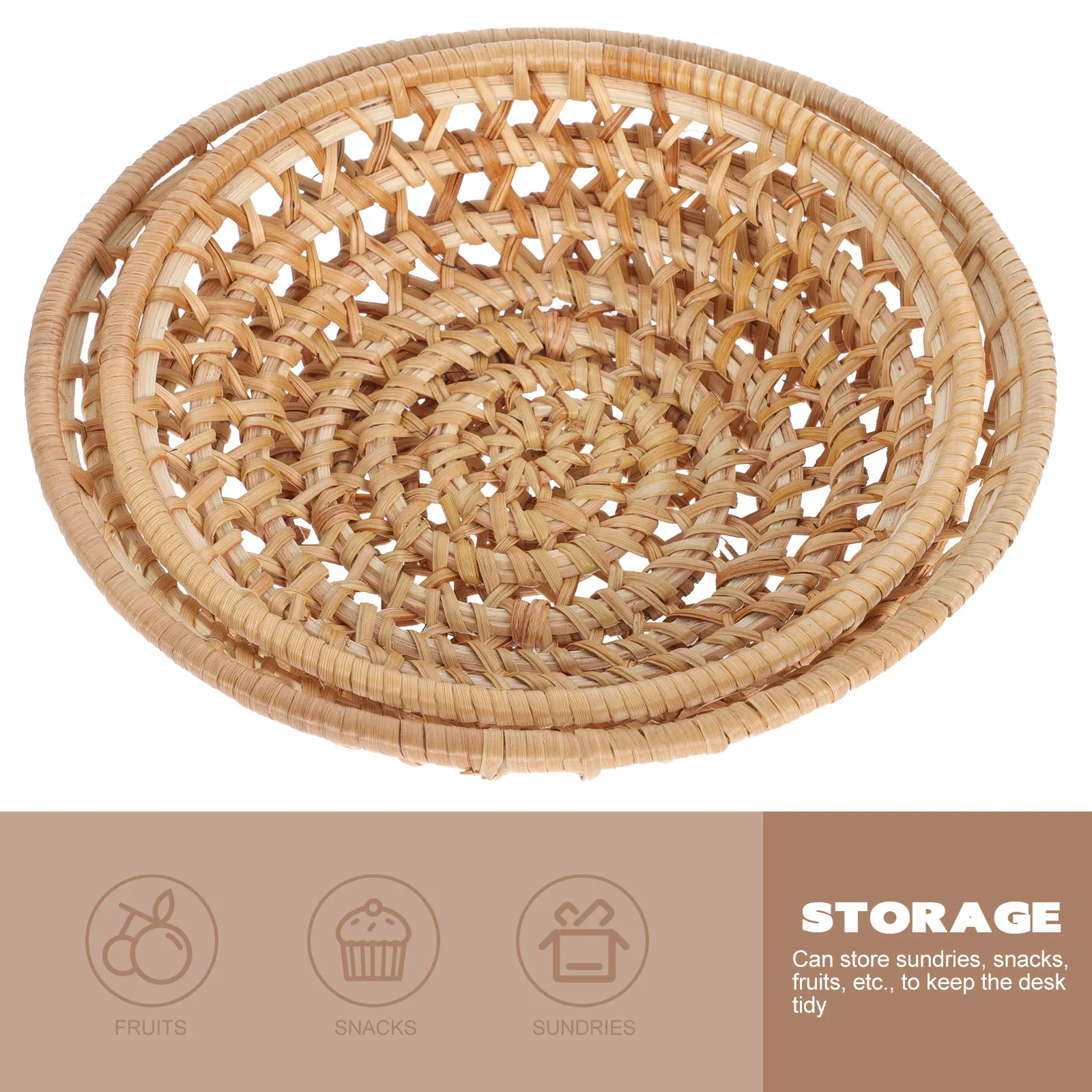 

2Pcs Portable Rattan Fruit Basket Delicate Woven Storage Container Kitchen Organizer for Snacks Bread Household Use