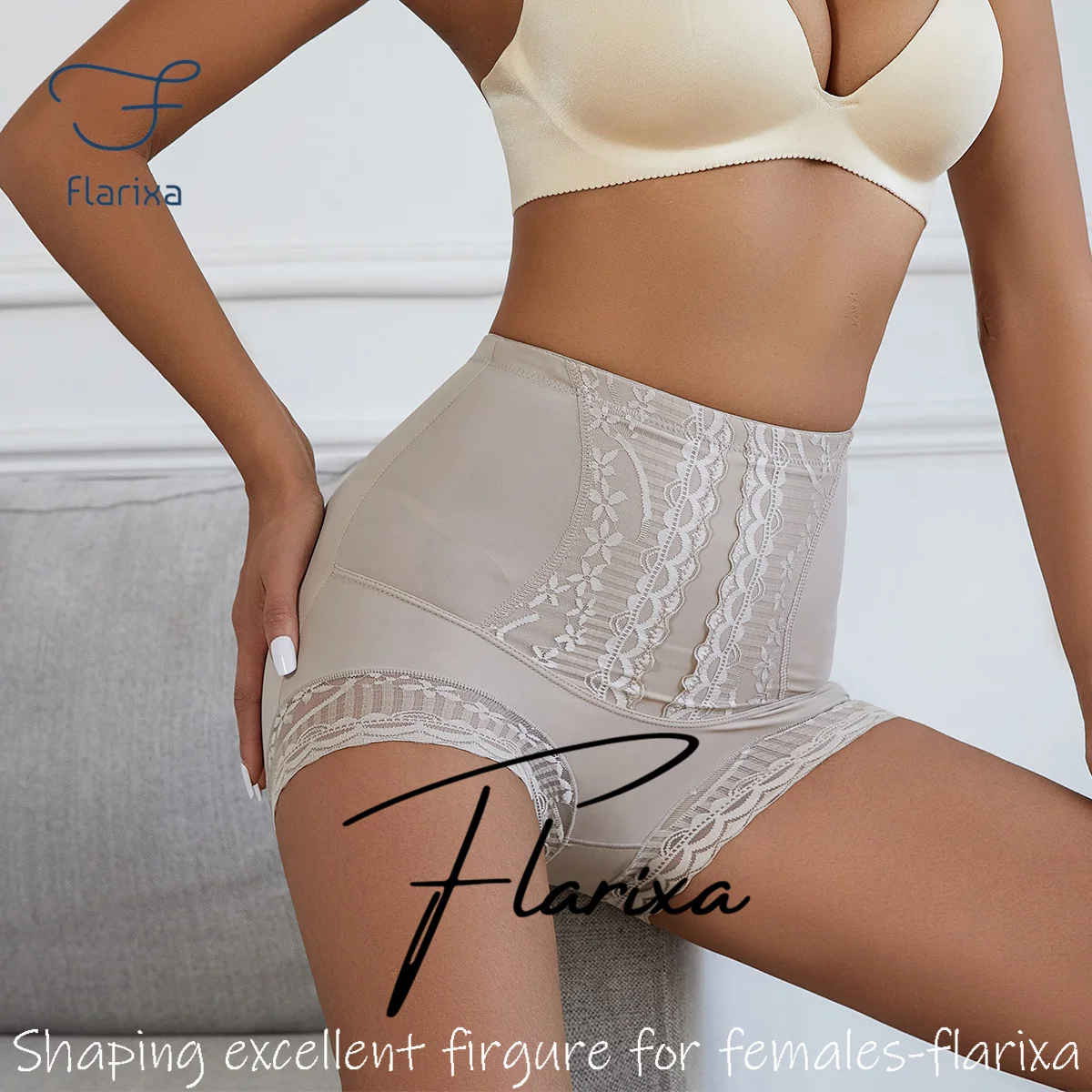 Flarixa Seamless High Waist Panties For Women Lace Shaping Underwear Tummy Control Slimming Briefs Hips Liftting Body Shaper