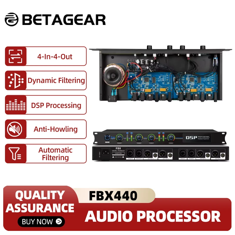 Betagear-Equipo de sistema de sonido FBX440, procesador de supresión de retroalimentación, supresor de destructor, audio dsp, 4 en 4