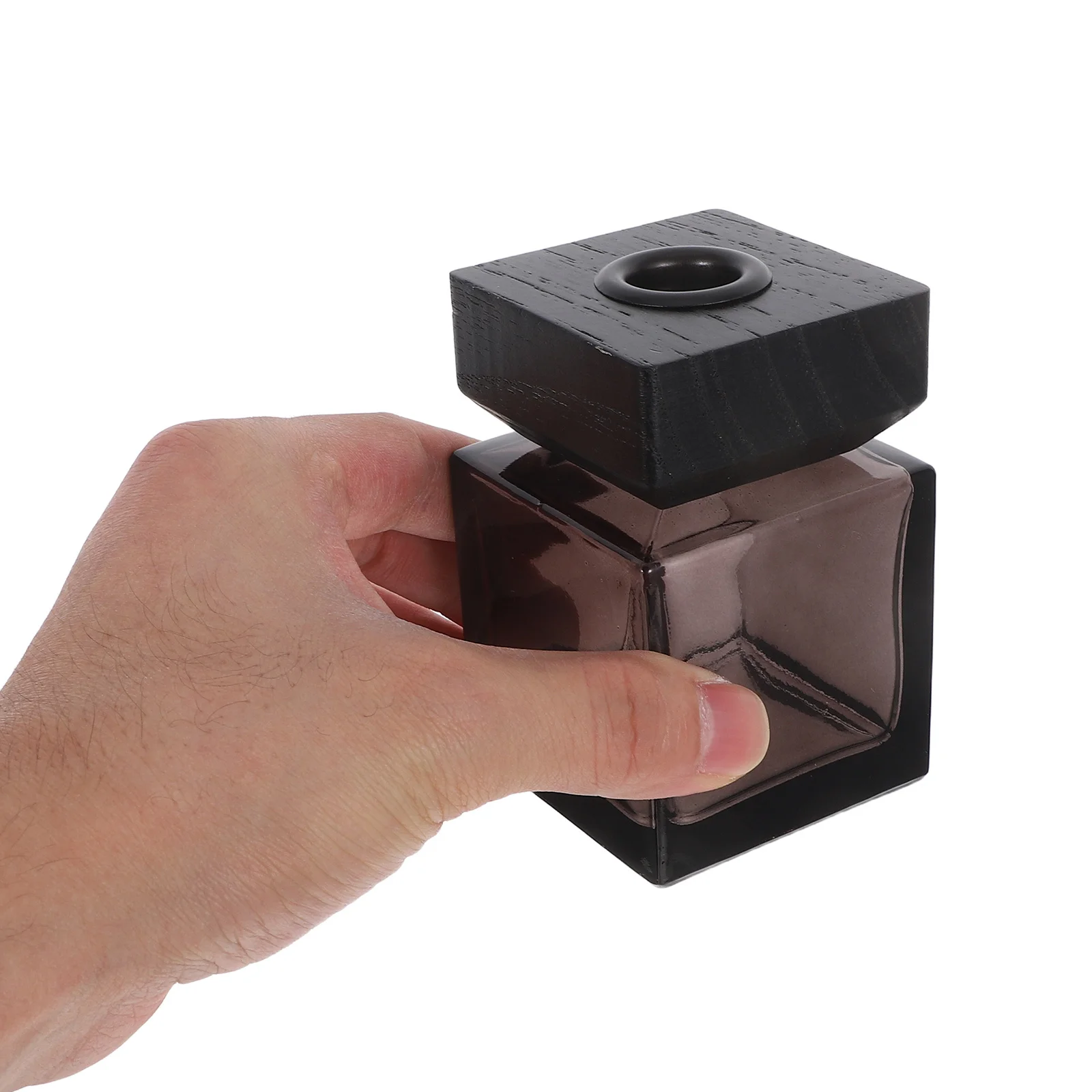 

2Pcs Square Glass Diffuser Bottles 100ml Wooden Lid Refillable Essential Oil Aroma Diffuser Container for Home Bedroom Car