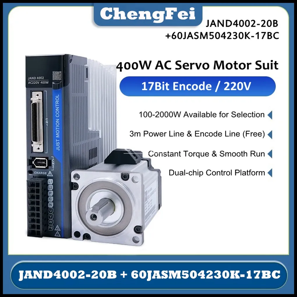 

NEW JMC Upgrated 220V 400W AC Servo Drive & Motor Suit 17Bit Encoder for CNC Machine JAND4002-20B + 60JASM504230K-17BC