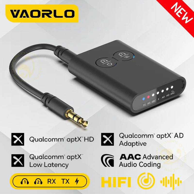 aptX-Adaptive AD/HD/LL AAC Bluetooth Audio Transmitter Receiver 3.5MM AUX HiFi Stereo Music Multipoint Wireless Adapter 2 in 1