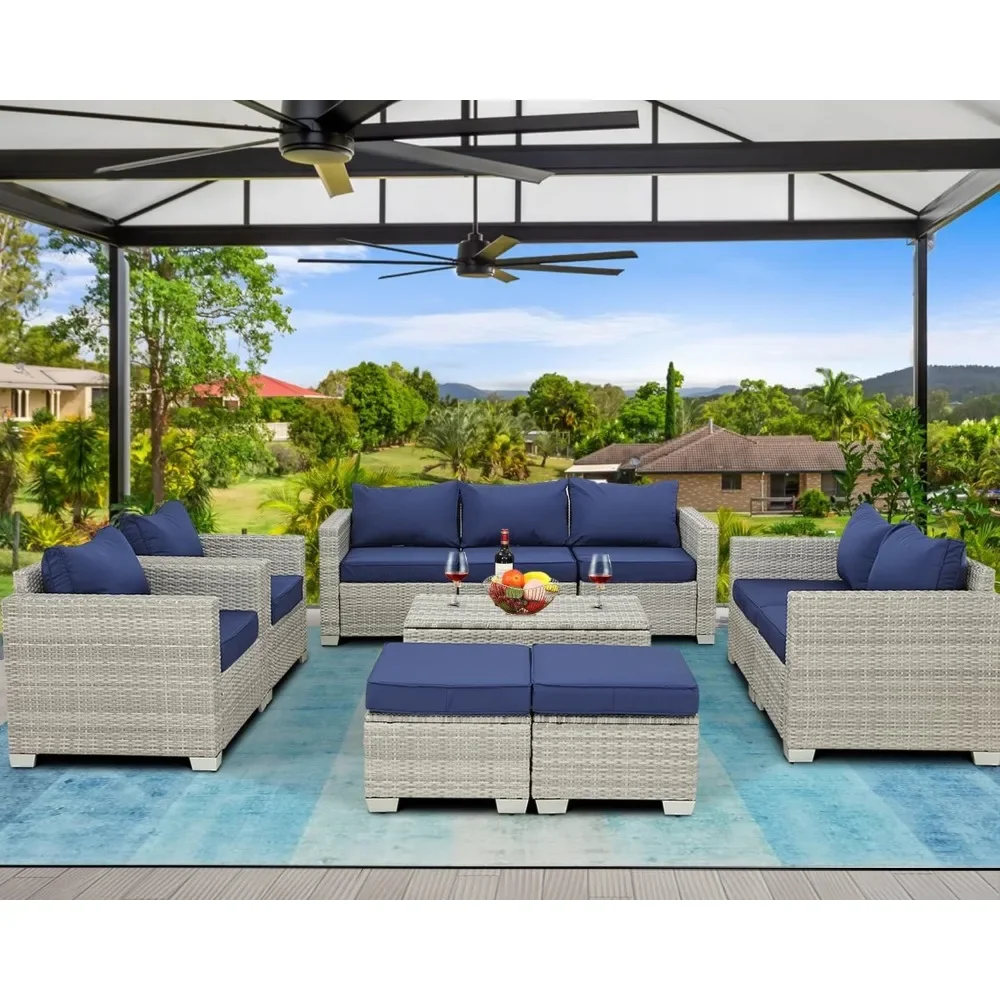 Outdoor Pe Rieten Patio Meubelset Rotan Sectionele Loveseat Couch Set Conversatiebank Met Opbergdoos