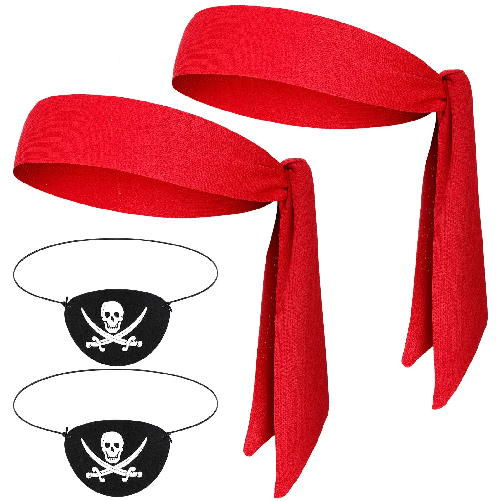 

4 pirate accessories, pirate party supplies, 2 pirate bandanas, sports headbands, 2 pirate eye patches