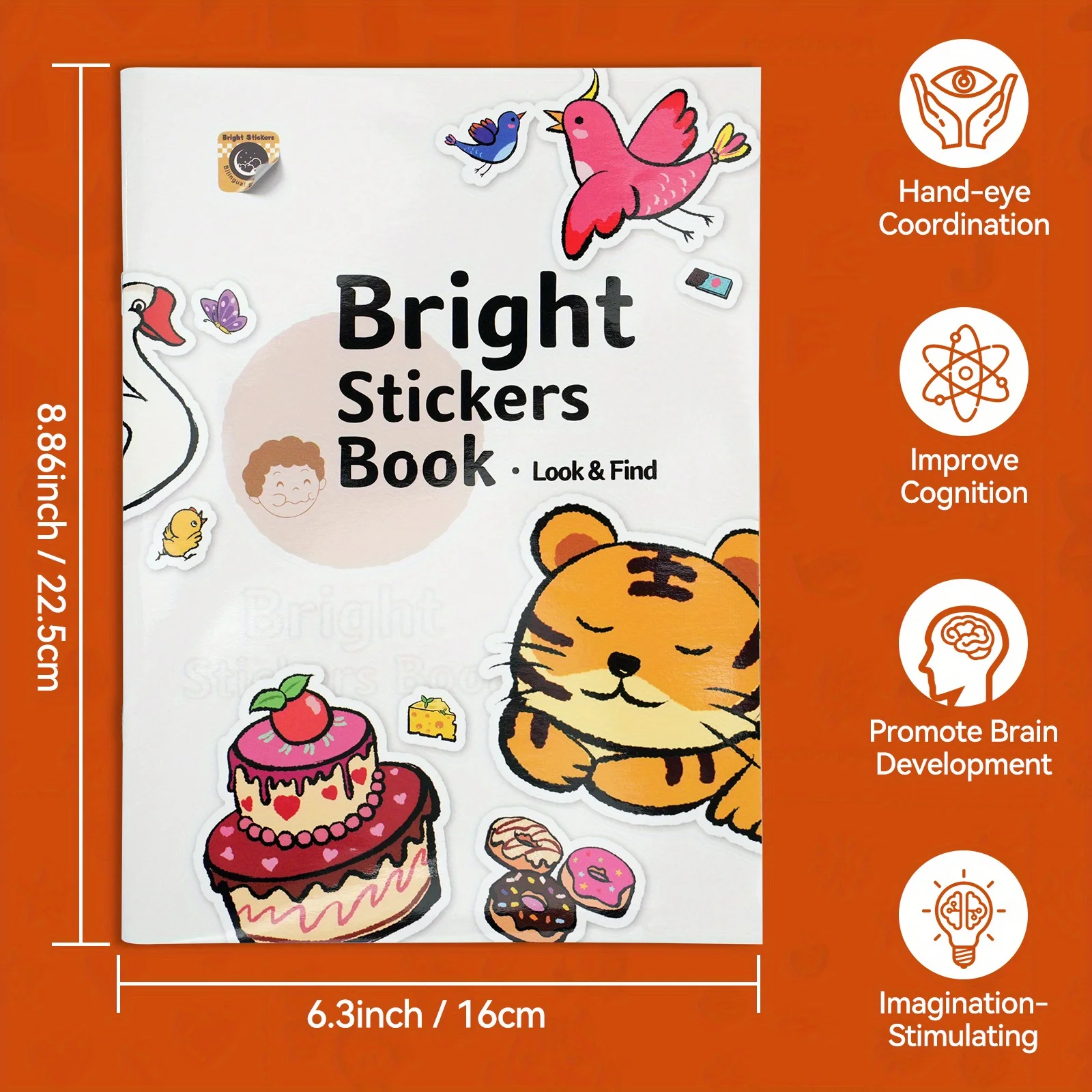 Bright Stickers Book, Look & Find Activity Book for Kids with Fun Removable Stickers, Cute Animals, Sweets