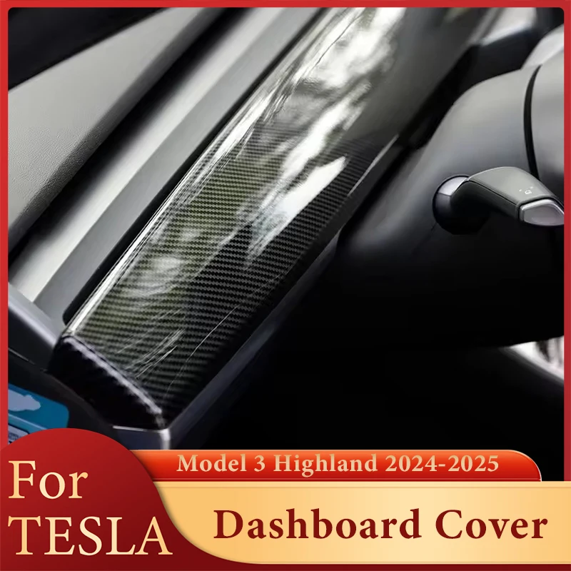 

For Tesla Model 3 Y Door Dash Trim Panel Car Dashboard Cover Carbon Fibre ABS Interior Accessories Sticker 2021-2024 New