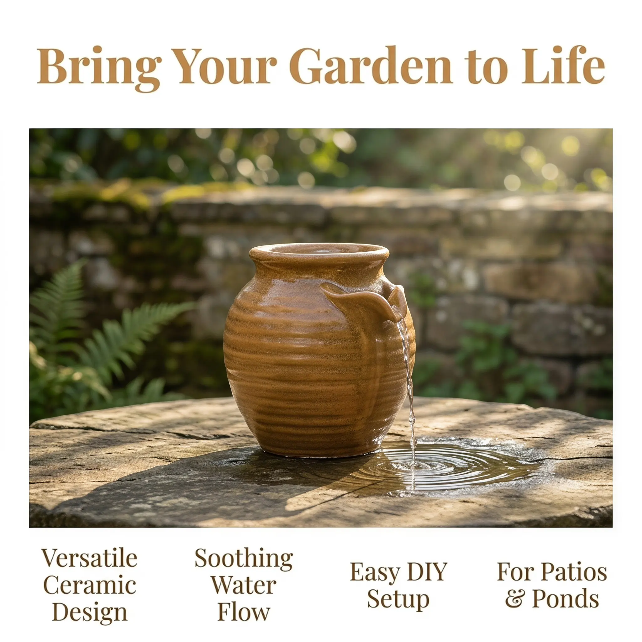 Decorative Ceramic Fountain Jar for Outdoor Indoor Garden Patio Balcony Circulating Waterfall Jar Landscape Fountain