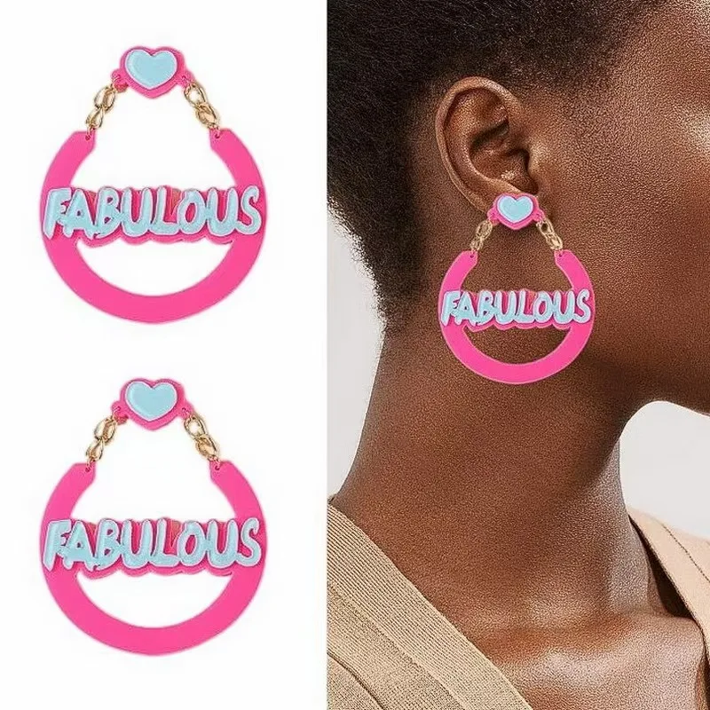 مبالغ فيها بشكل فردي الإنجليزية إلكتروني الأقراط فاسق الهيب هوب العصرية العلامة التجارية سلسلة الاكريليك إلكتروني الأقراط الأقراط الأقراط #1