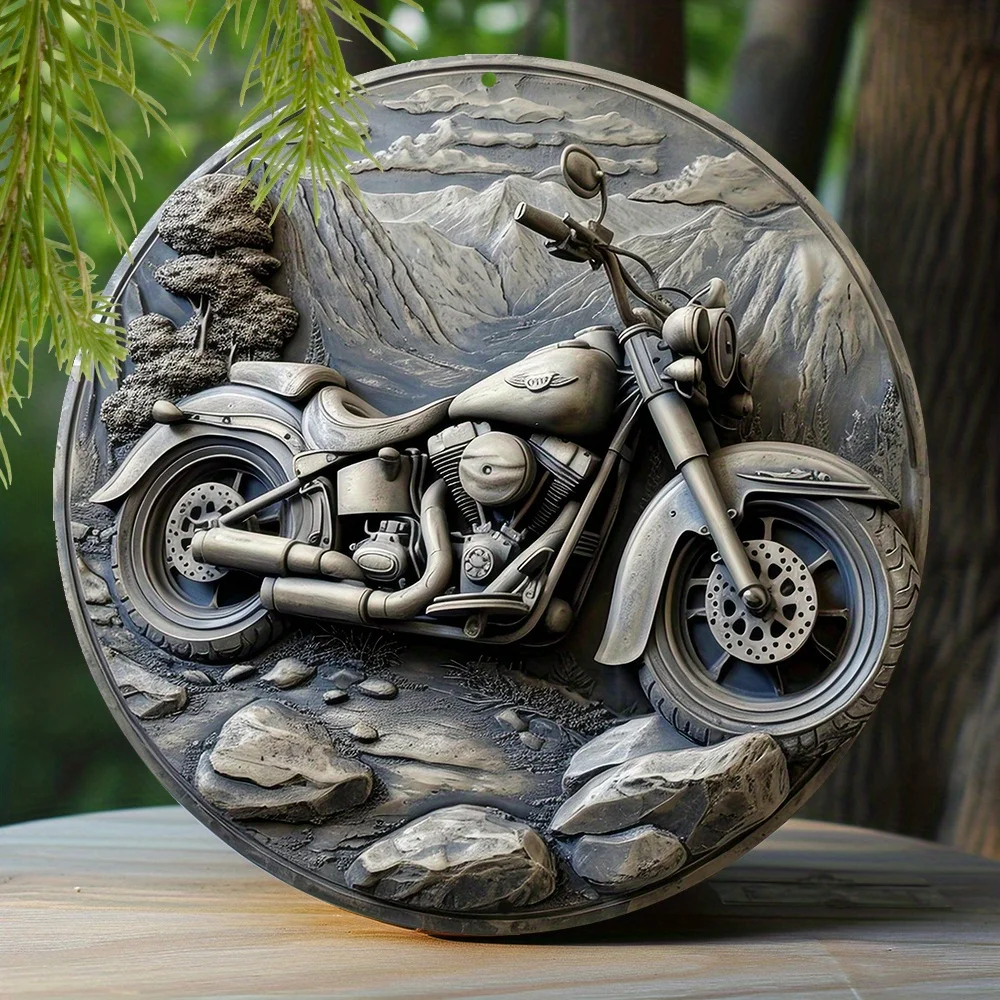 

Metal Sign Faux Embossing Painted Round Wreath Sign Entrance Decoration Women Gifts Roadside Motorcycle Trip Themed Decoration