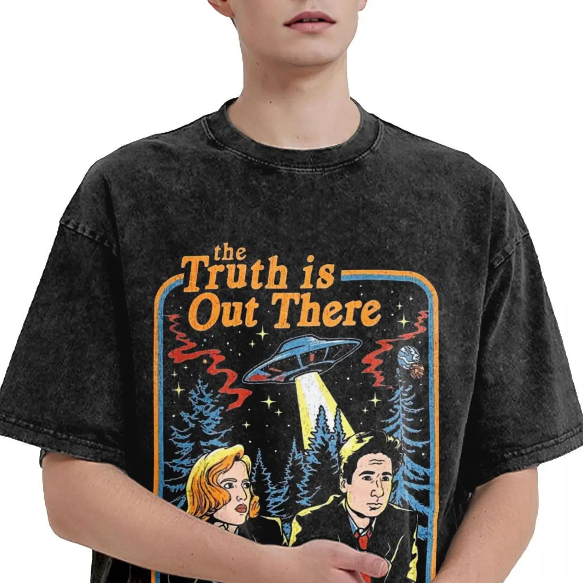 The X Files The Truth Is Out There Washed T Shirts Streetwear Hip Hop Vintage T-Shirts Cartoon Tee Shirt for Men Women Harajuku