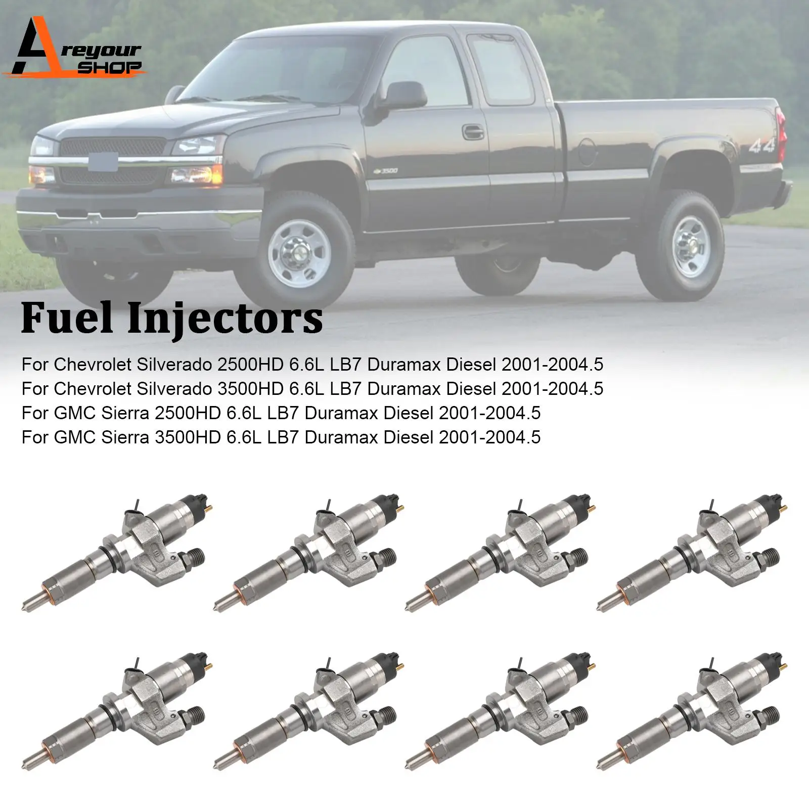 

Топливные форсунки Areyourshop, 8 шт., 0445120008 подходит для Duramax Fit Chevy Silverado 2001-2004,5