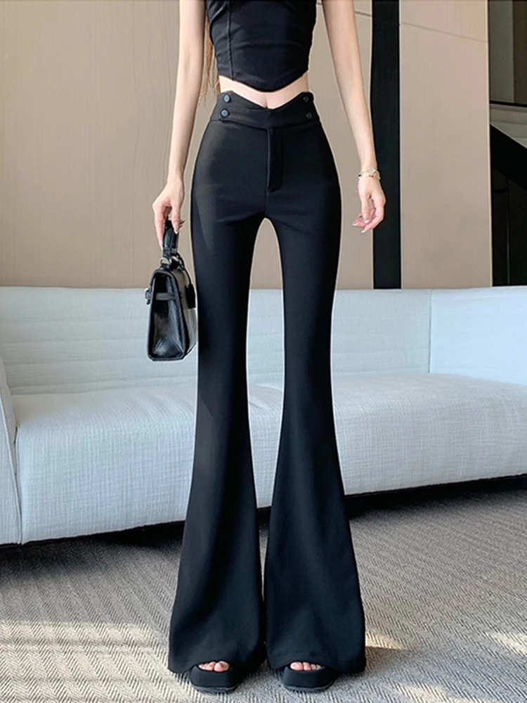 Pantaloni a Zampa a Vita Alta da Donna, Invernali, Casual, Lunghi fino al Pavimento, Snellenti