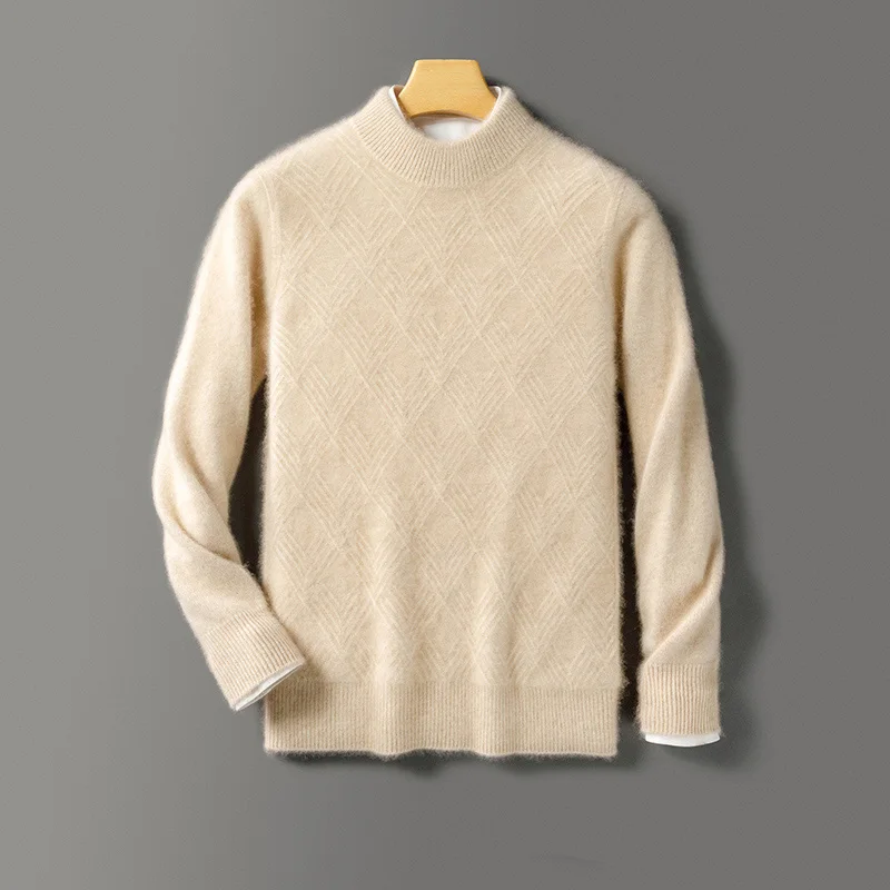 

Fashion Basic 100% Merino Wool Mock Neck Men's Sweater Pullover Cashmere Long Sleeves Soft Casual Solid Color Clothing Top