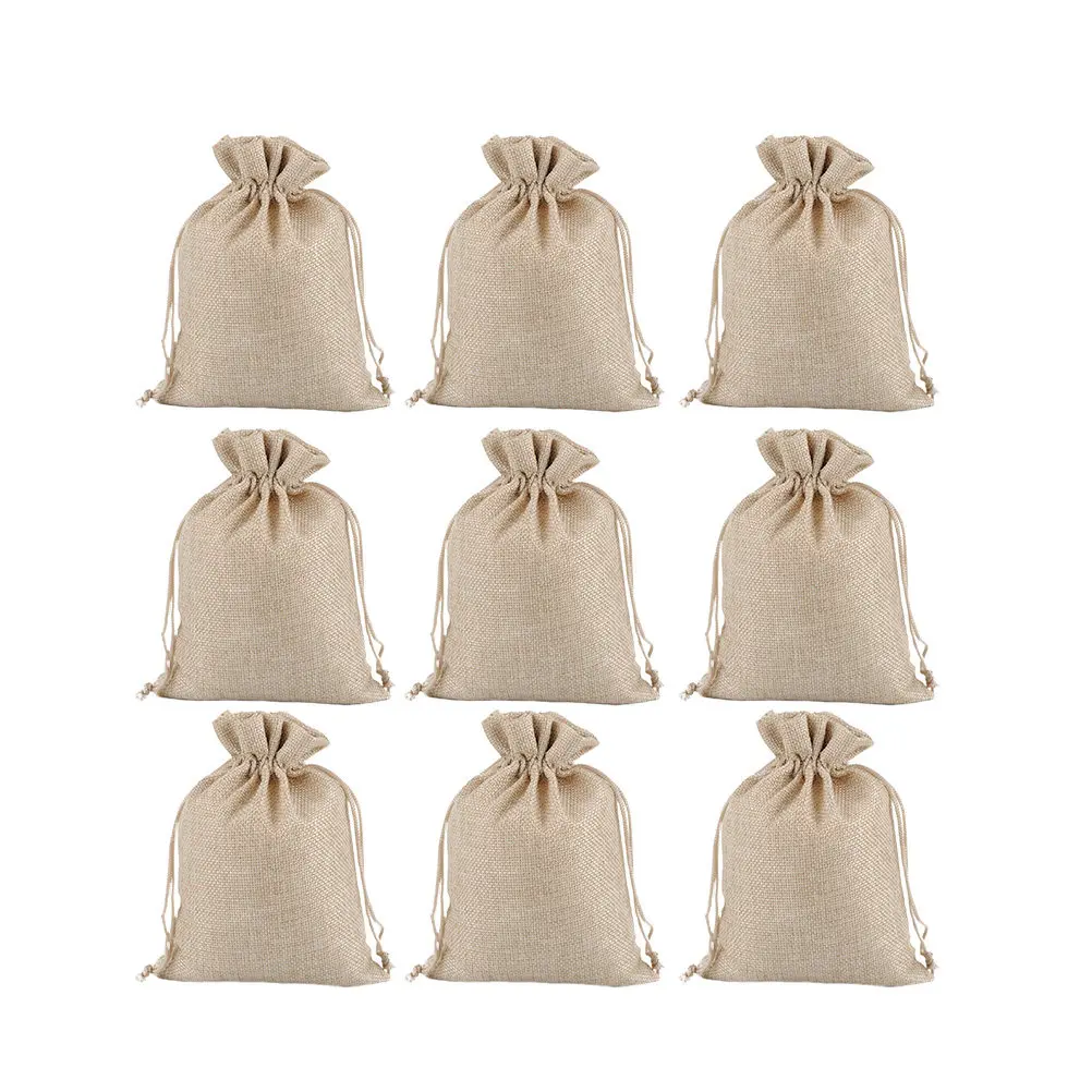 

15 шт. бежевых льняных мешочков на шнурке 7x9 см для хранения украшений, конфет, подарков, органайзер для рождественских вечеринок, дышащие сумки