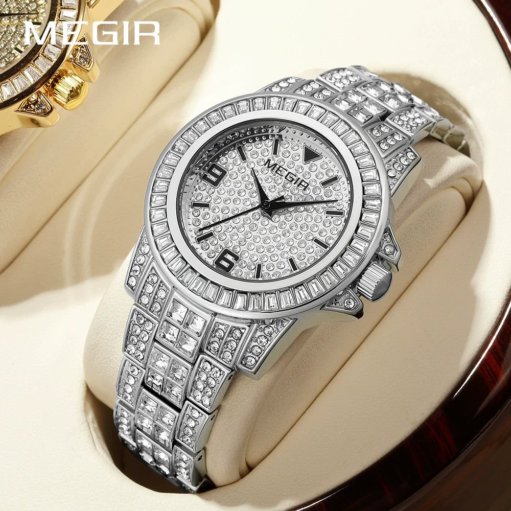 Reloj MEGIR 1092 de cuarzo a la moda de negocios para hombre, relojes informales con correa de acero resistente al agua y diamantes de lujo para hombre, reloj para hombre