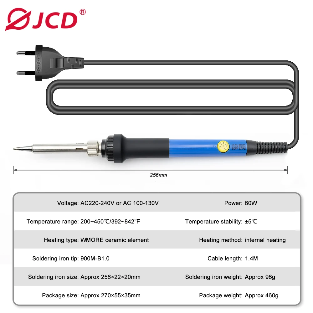 JCD 60W Portable Electric Soldering Iron Temperature Adjustable 220V/110V Professional Tin Welder Welding Repair Tool 908