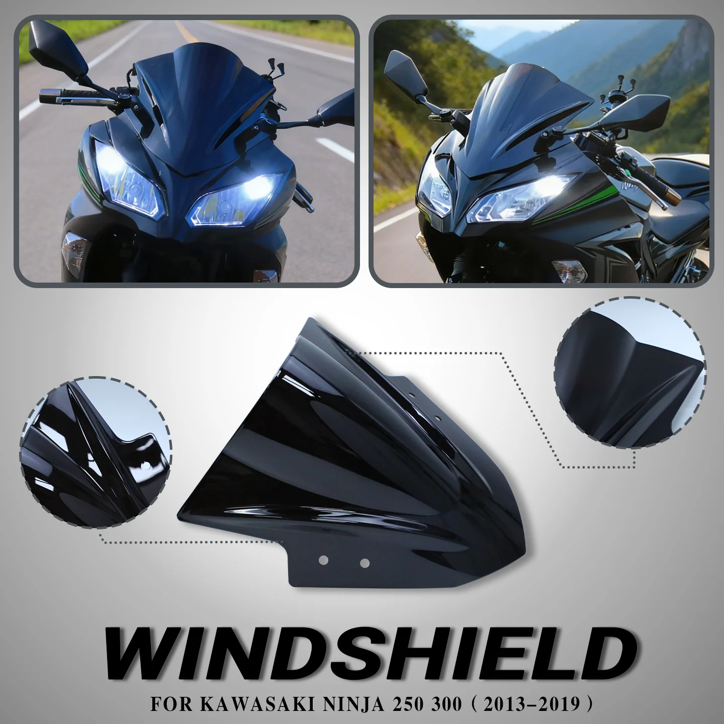 For Kawasaki Ninja 300 Motorcycle Windshield Fairing 300 Motorcycle Double Bubble Deflector Ninja 250 Front Windshield 2013-2019