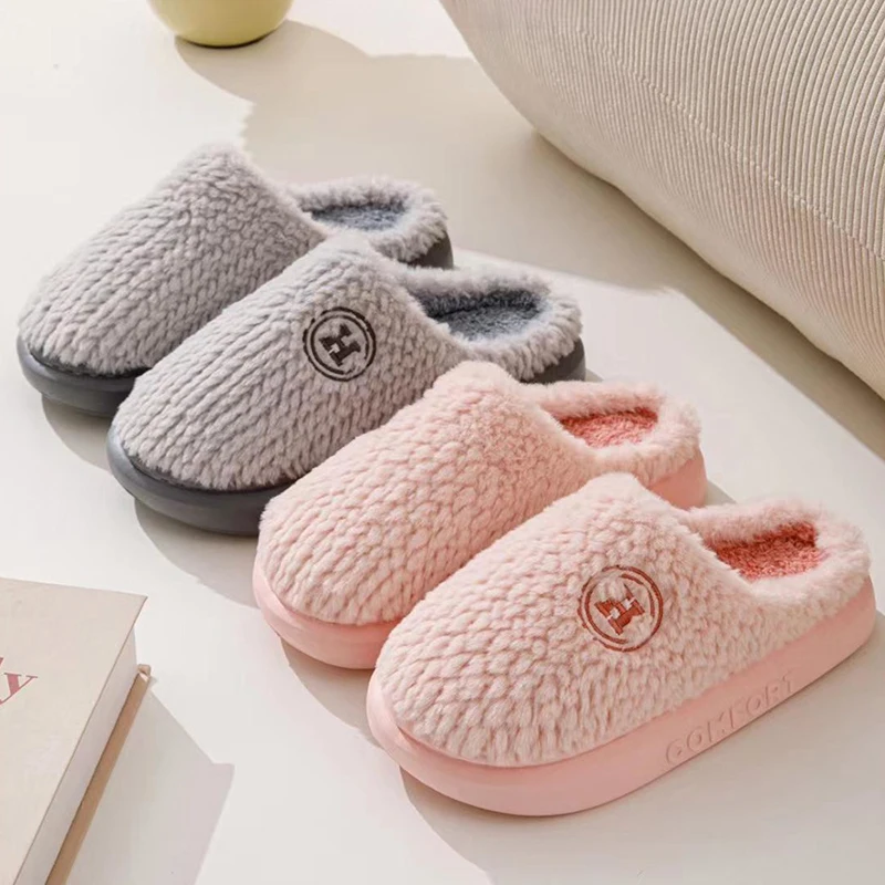 Womens Plush Slippers Warm Cotton Antiskid Couples House Cute Comfortable Shoes Light Weight Winter Autumn Bedroom Cotton Shoes