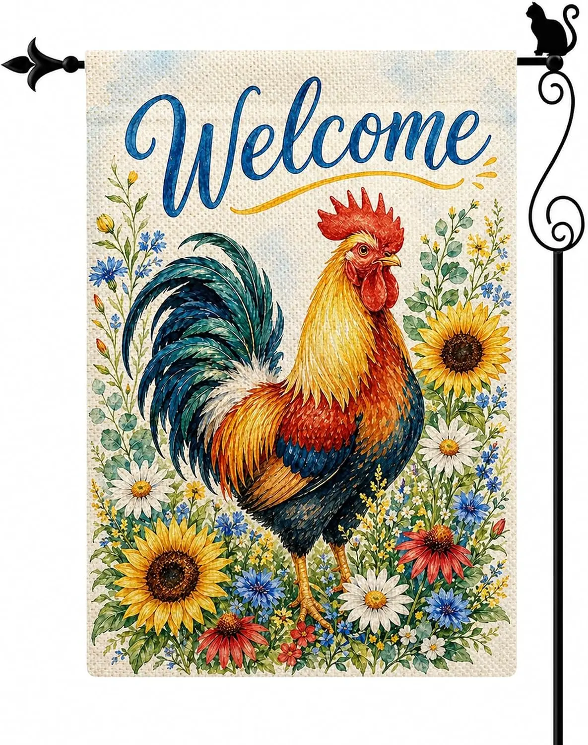 Rooster Farm Summer Garden Flag, Double Sided 12 x 18 Inch Burlap Outdoor Yard Flag for Porch Patio Lawn Decor kkz