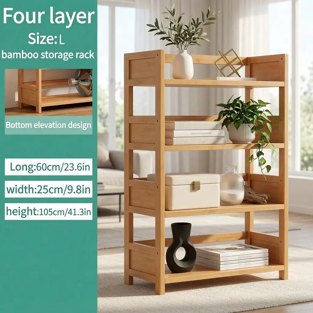 1PCS-Classic Three-Or Four-Story Bamboo Storage Rack, Suitable For Courtyard, Home And Bedroom