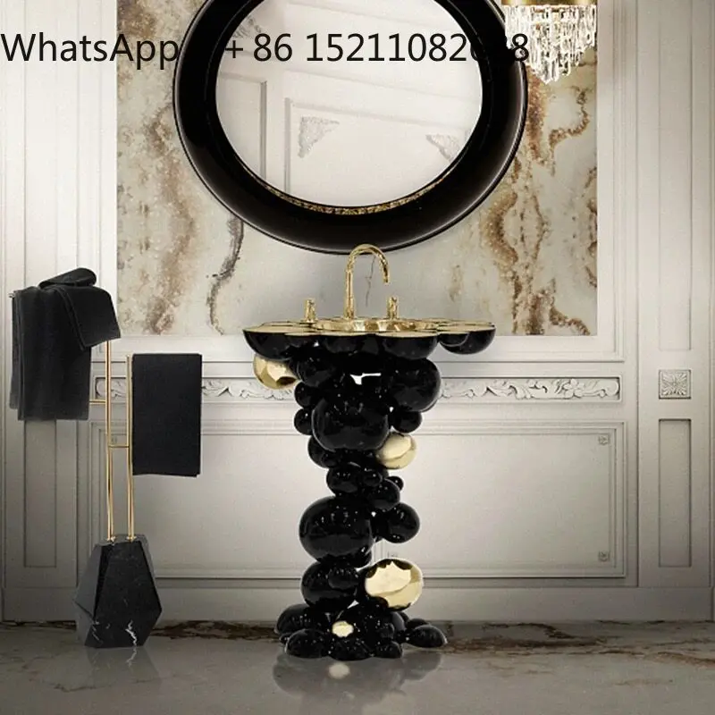 SCY light luxury bubble washbasin high-end villa hotel artistic stainless steel column basin