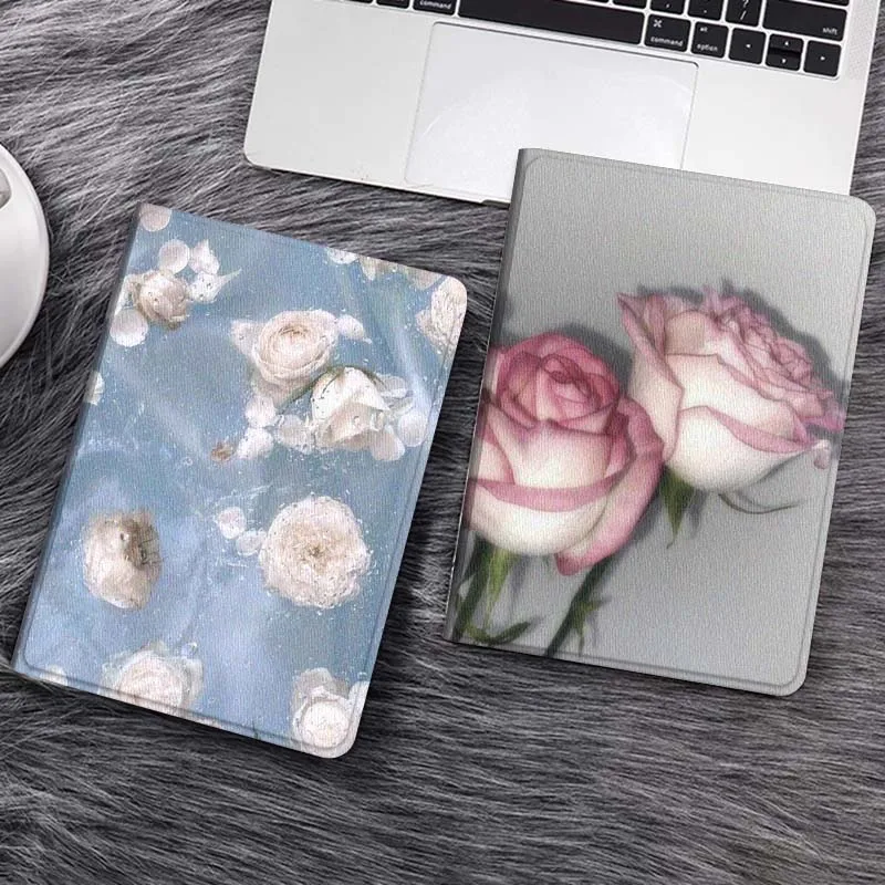 

White Roses Blue Water Gift Tablet Case For Samsung Galaxy Tab S7 S8 S9 S10 FE Lite