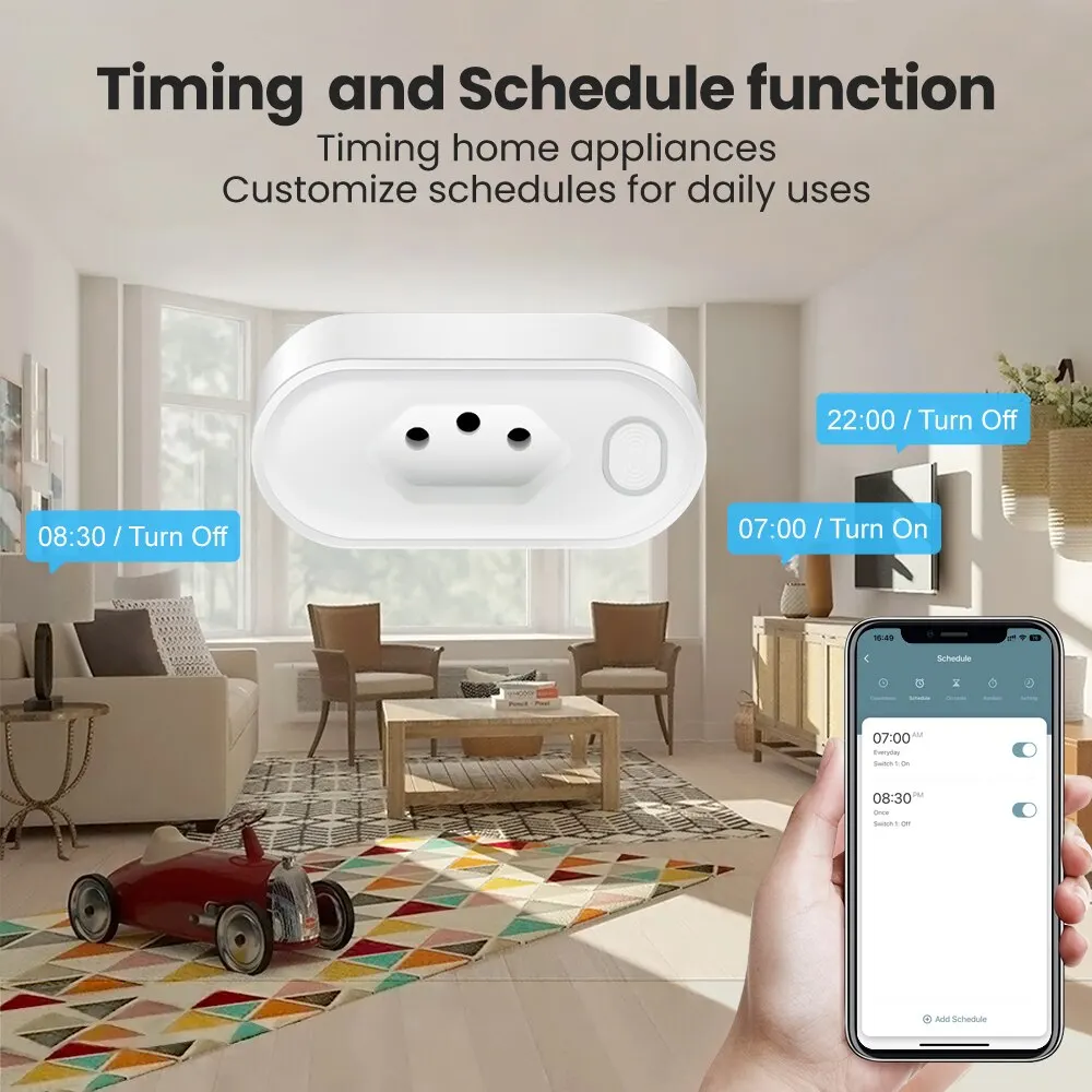 AVATTO Tuya 16/20A Brazil Standard WiFi Smart Plug Smart Life APP Remote Compatible Smart Socket Voice For Google Home Alexa