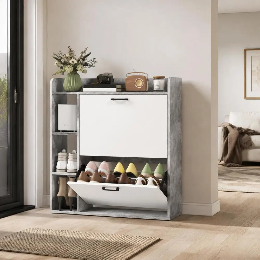 Meuble armoire à chaussures moderne avec tables intégrées, blanc et gris, XX cm, en promotion