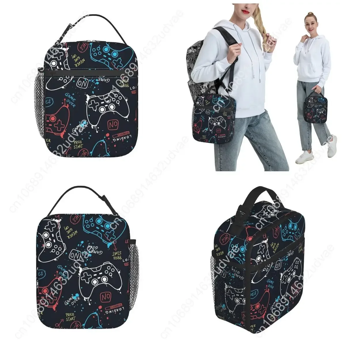 Video Game Controller Pattern Merch Insulated Lunch Bag For Outdoor Food Storage Bag Portable Cooler Thermal Lunch Boxes