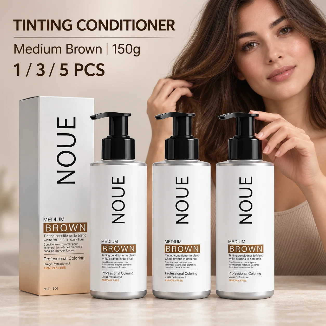 Hair Color Conditioner Medium Brown 150g With An Ammonia Free Formula For Professional Coloring And Blending White Hair Strands