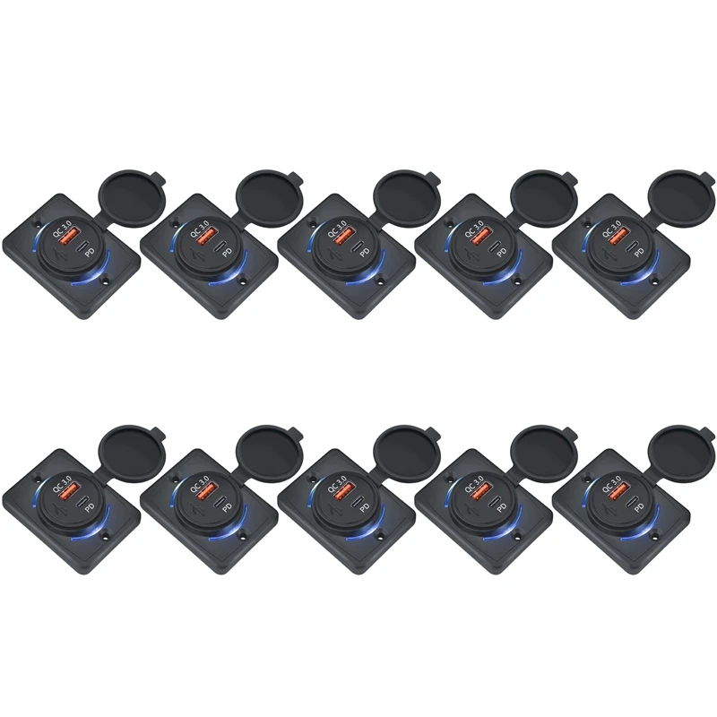 

10X Car Charger Socket 18W And QC 3.0 USB Quick Charge Socket Quick Charge 3.0 QC 3.0 For Car Boat Marine Rv Mobile