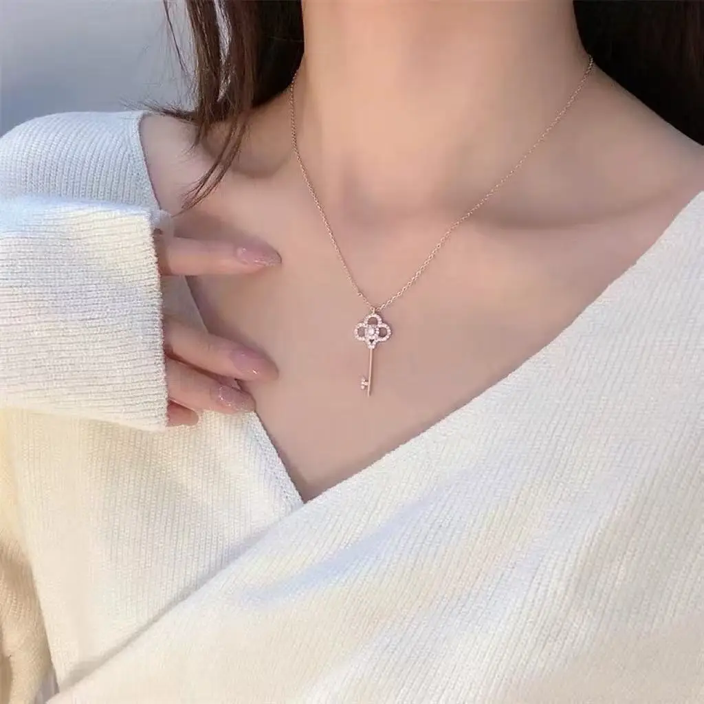 Neue Schlüssel-Halskette aus 925er Sterlingsilber mit einfachem Anhänger, Choker, Geburtstagsgeschenk für Frauen, exquisiter Schmuck – Detail 6