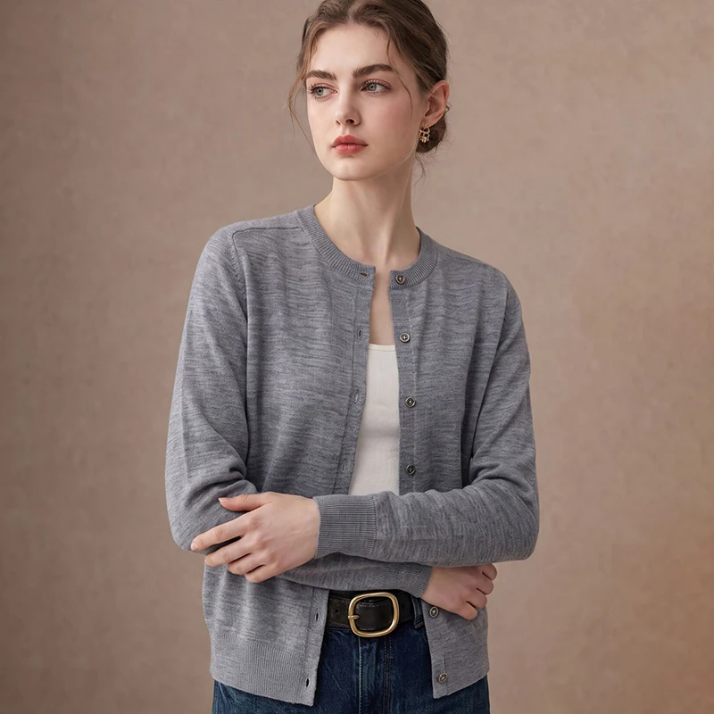 Women's 100% Cashmere round Neck Cardigan Spring Autumn High-End Button-Down Loose Knitted Button-Down Sweater Stylish Outerwear