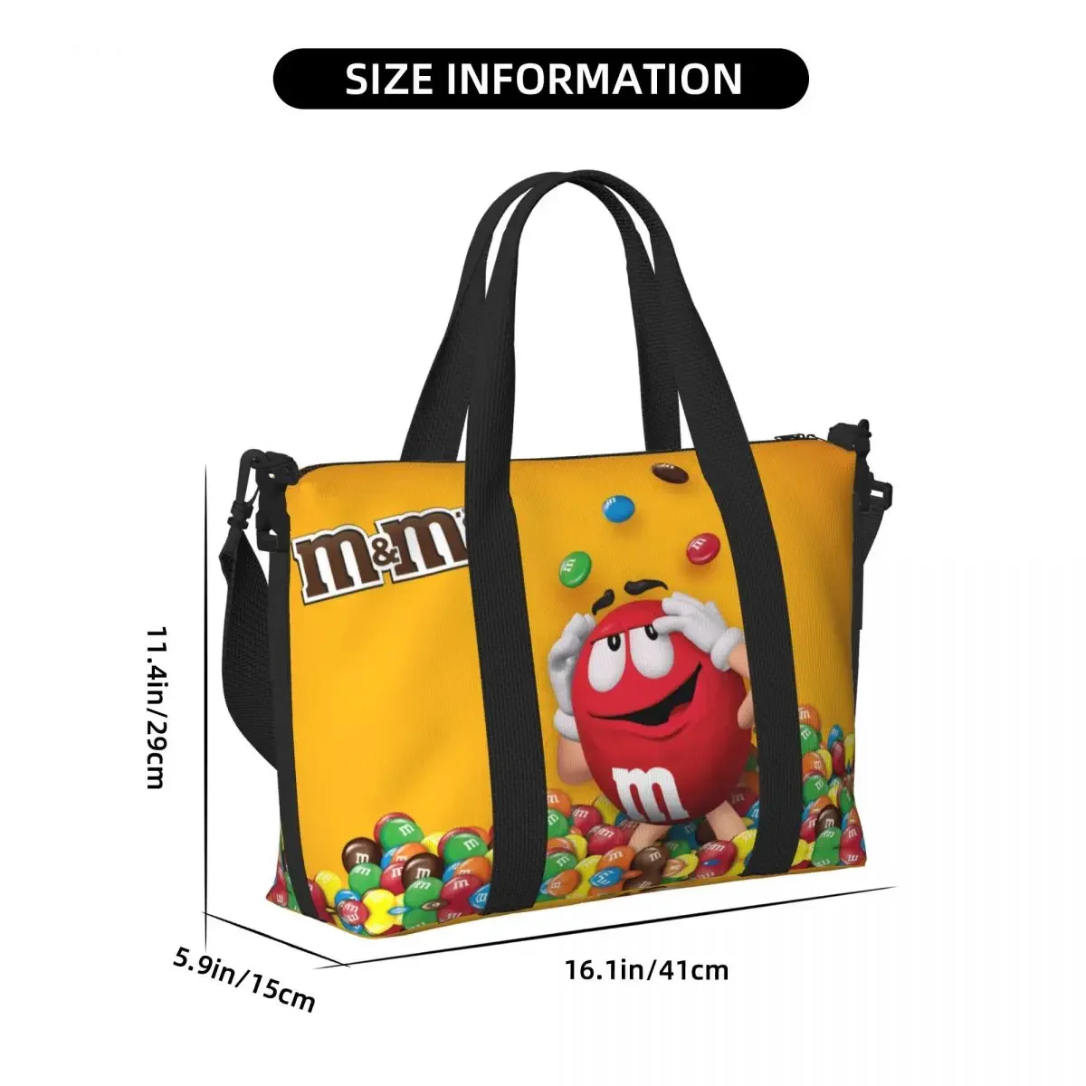 Custom Large Funny MM Emoticons Tote Bag for Women Candy Chocolate Shopper Shoulder Beach Gym Travel Bag