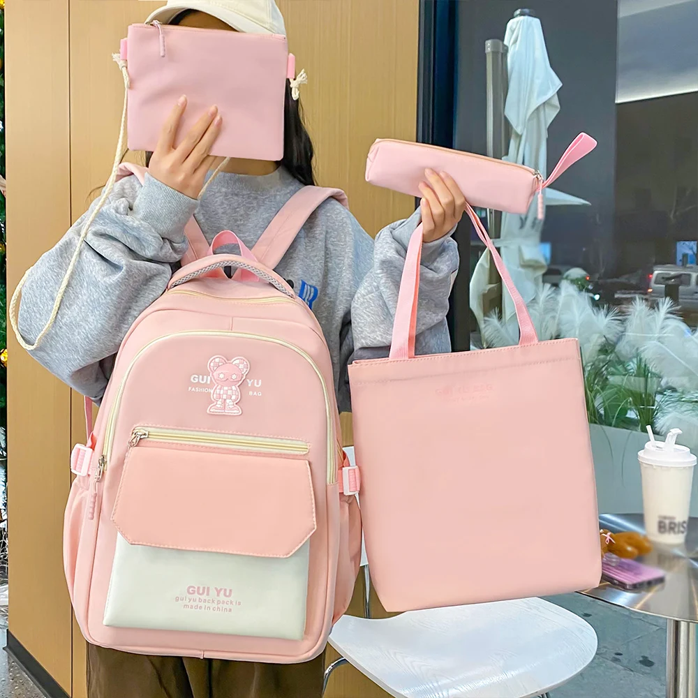 4pieces schoolbag female high-looking cute style high school student k-style junior high school student large-capacity backpack new backpack school