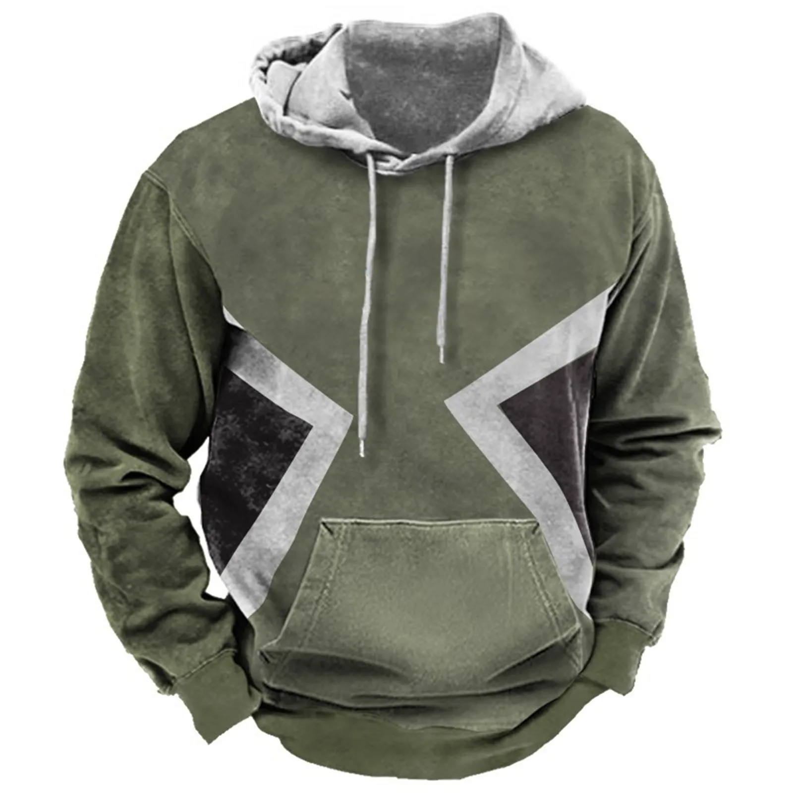 

Mens Drawstring Vintage Pullover Casual Sports Pocket Letter Printed Sweatshirt Hooded Loose Sweater Autumn Outwear 2023